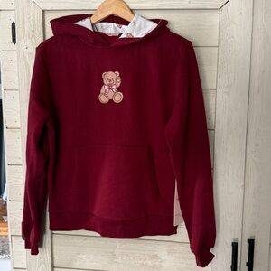 Cute girl super soft Deep Red burgundy Hoodie with Teddy Bear and lined hood NWT